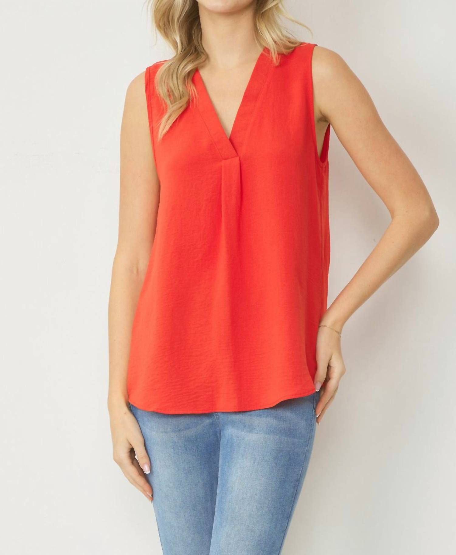 entro Sleeveless V-neck Top in red - women's blouse