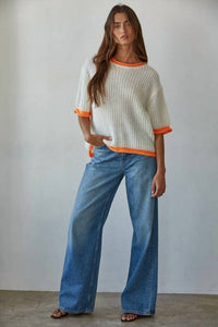 By Together - Knit Sweater Short Sleeve Pullover Top