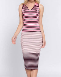 Active Basic - Sleeveless V-neck Multi Stripe Midi Sweater Dress