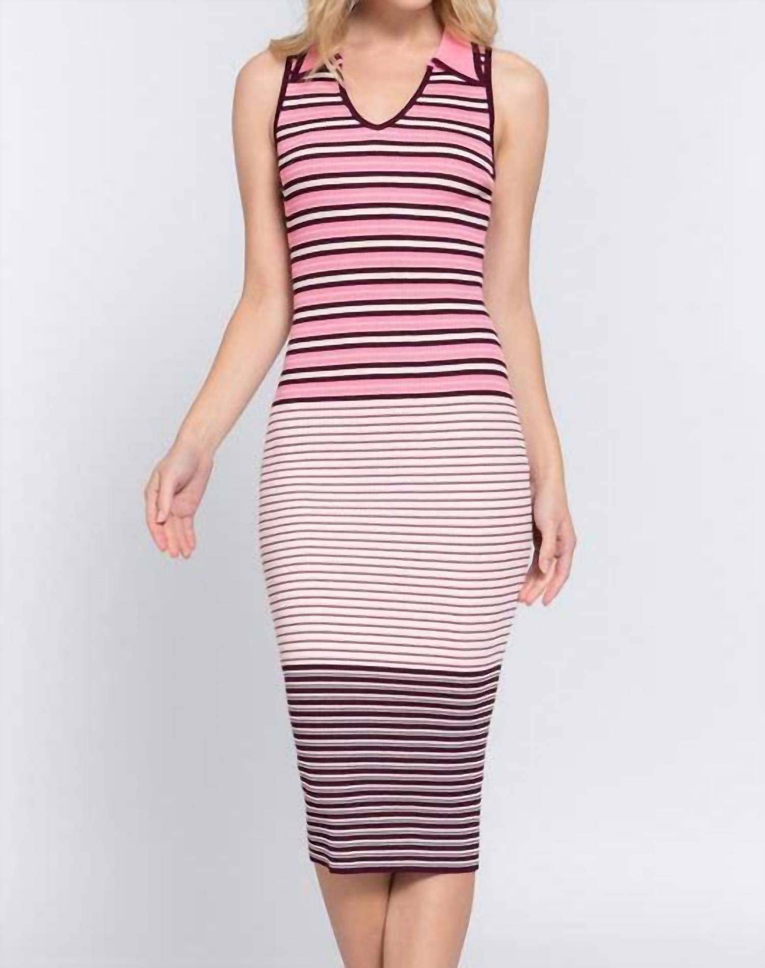 Active Basic - Sleeveless V-neck Multi Stripe Midi Sweater Dress