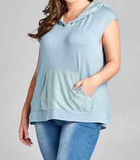 Emerald Collection Mini Sleeve Casual Hoodie Top - Plus in dusty blue - women's top - detail view