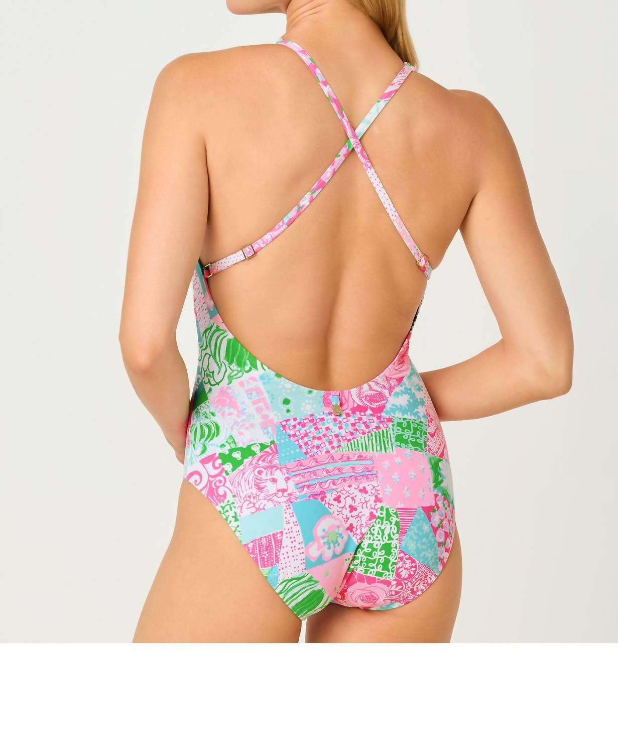 Lilly Pulitzer Ester One Piece Swimsuit in multi crazy quilt - women's swimwear - detail view