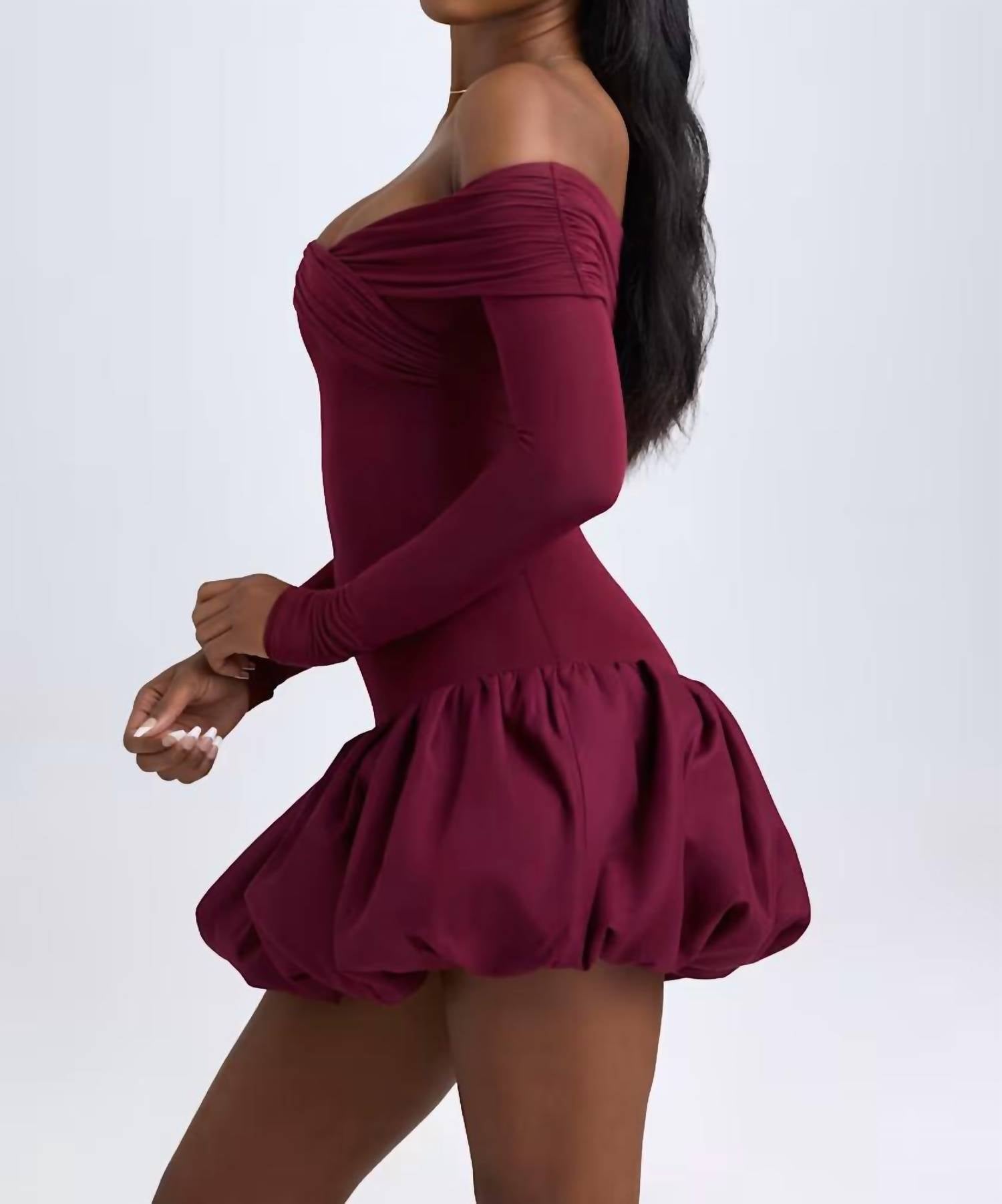 Oh Polly - Serra Modal Off-shoulder Bubble Hem Mini Dress