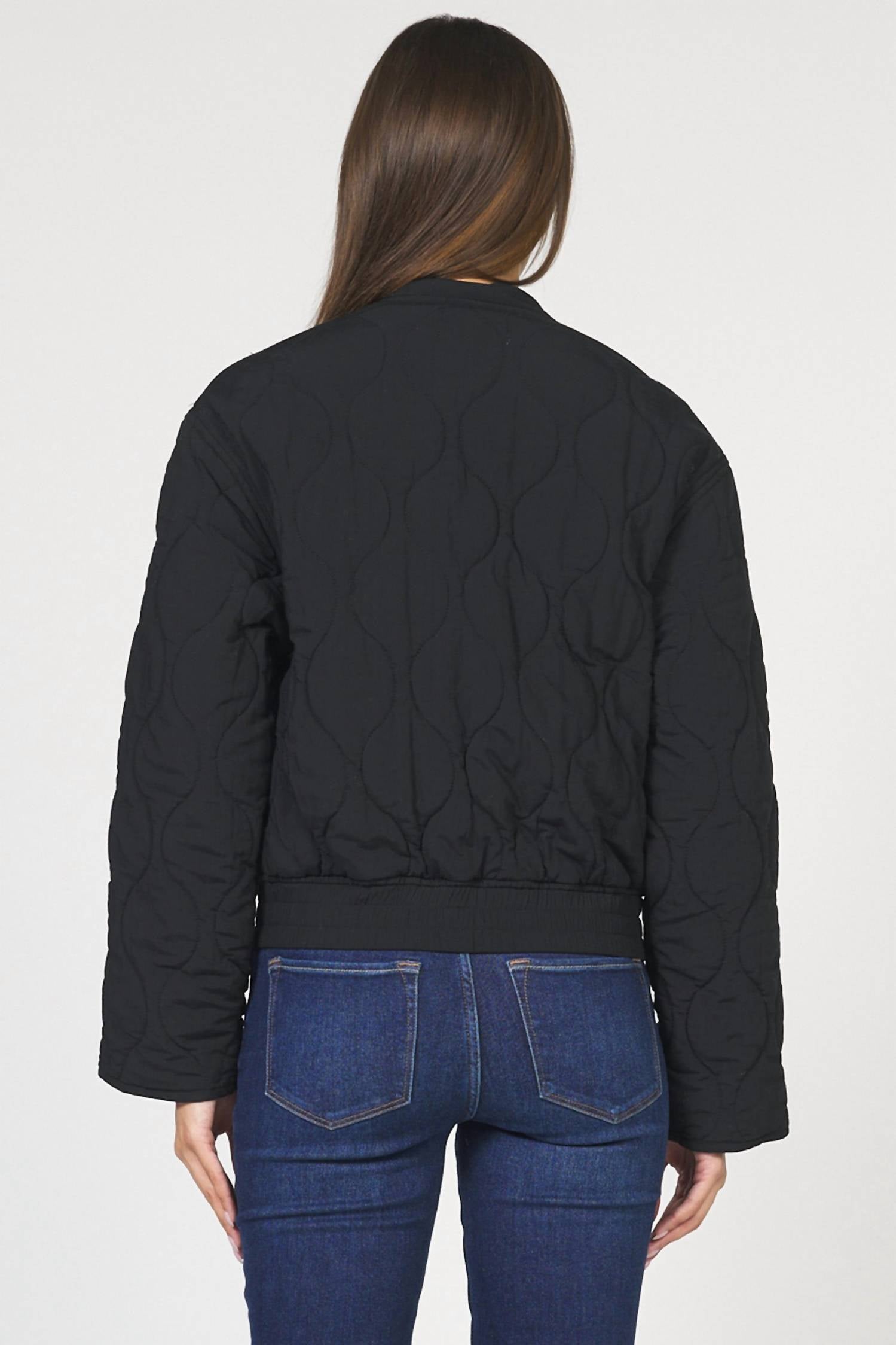 DEAR JOHN DENIM Maverick Quilted Bomber Jacket in black - women's jacket - detail view
