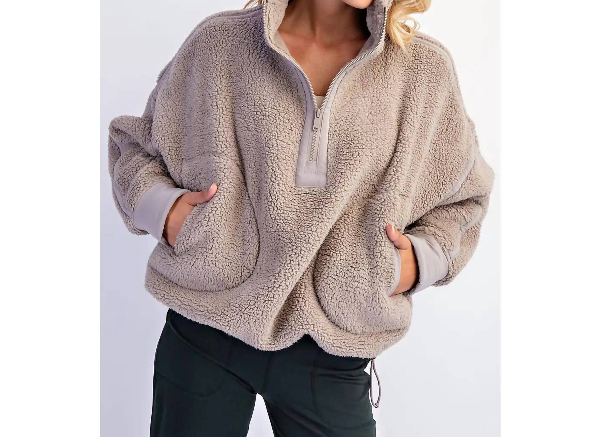 Rae Mode - Sherpa Mock Neck Quarter Zip Jacket