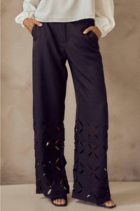 lalavon Laser Cut Wide Leg Pants in black - women's pants