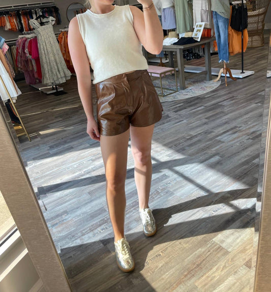 Entro - High Waisted Leather Shorts
