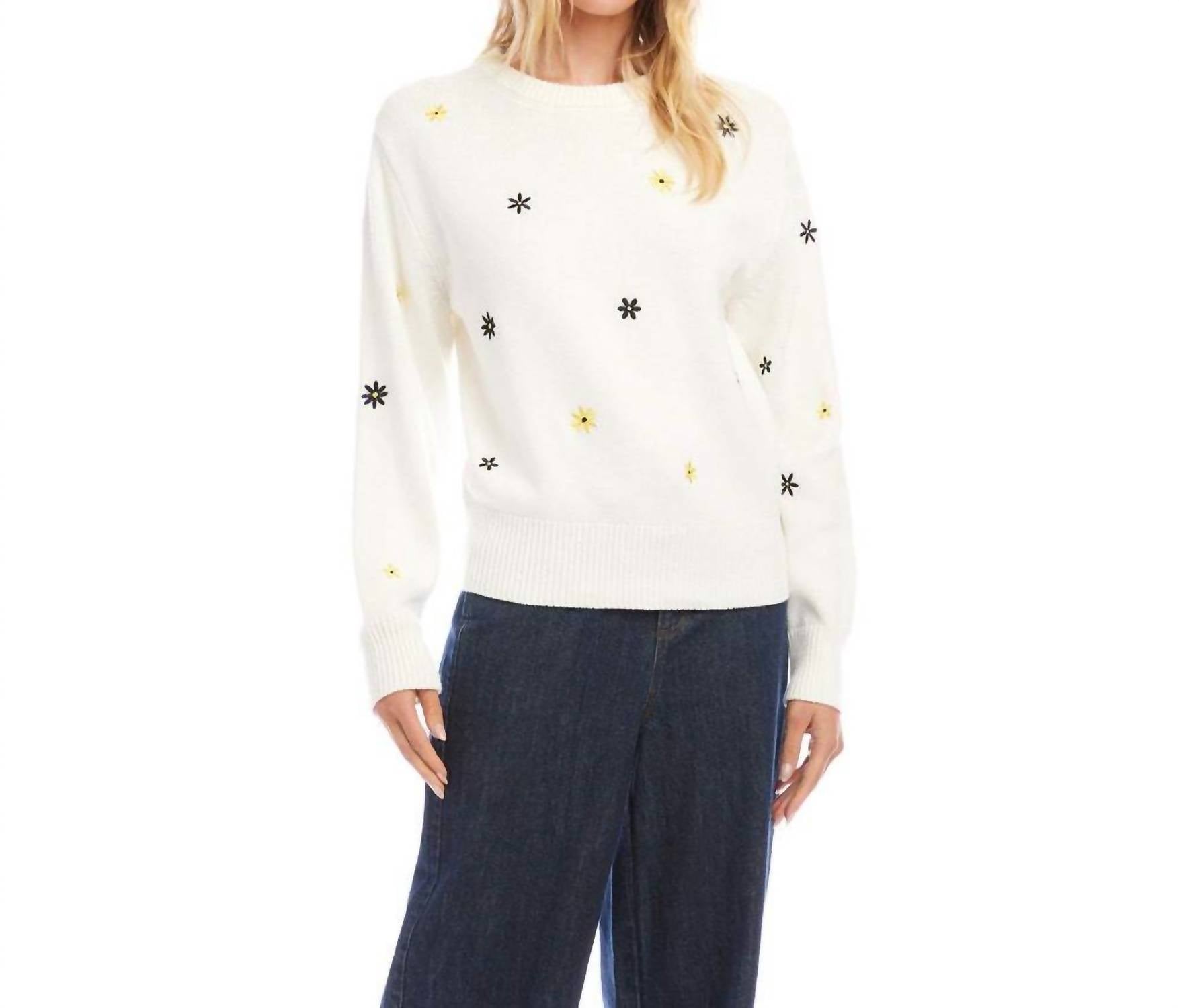 Karen Kane - Ellery Embroidered Daisy Crewneck Sweater
