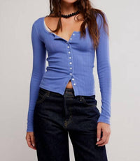 Free People End Game Pointelle Long Sleeve Top in periwinkle - women's long sleeve top