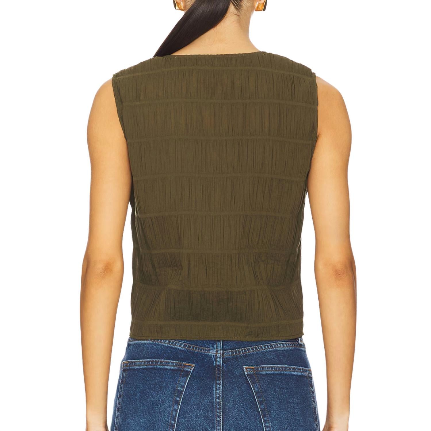 FRAME Smocked Tank Top in juniper - women's tank top - detail view