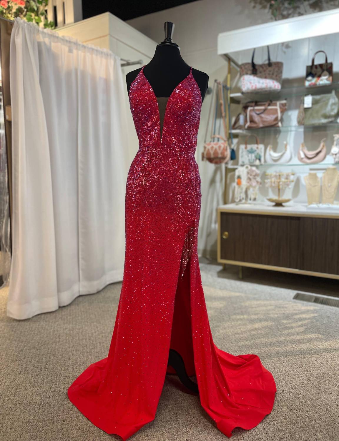 Vienna Prom - Deep V-Mesh Strappy Long Gown