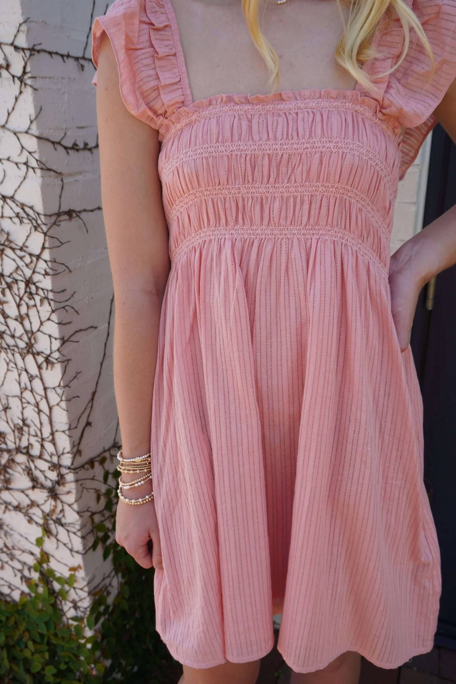 Baby Pink - Blushing Petals Flutter Sleeve Dress