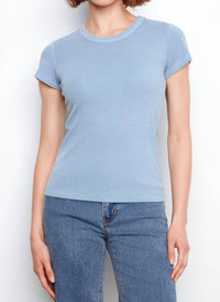 CHARLIE B Tencel Ribbed Crew Neck Tee in blue - women's t-shirt