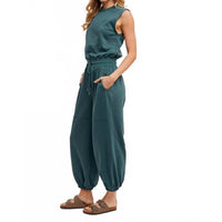 BluIvy Women's Drawstring Waist Sleeveless Jumpsuit in green - women's pants