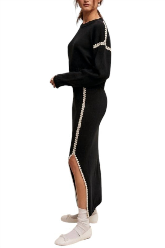 Listicle - Contrast Stitch Sweater Skirt Set