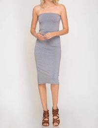 She + Sky - Strapless Basic Tube Midi Dress