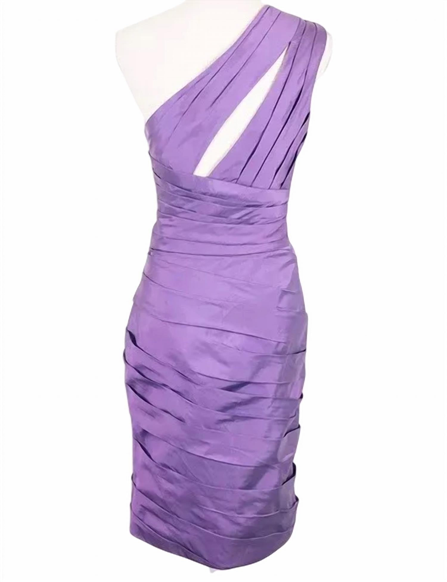 Monique Lhuillier - One Shoulder Pleated Party Dress