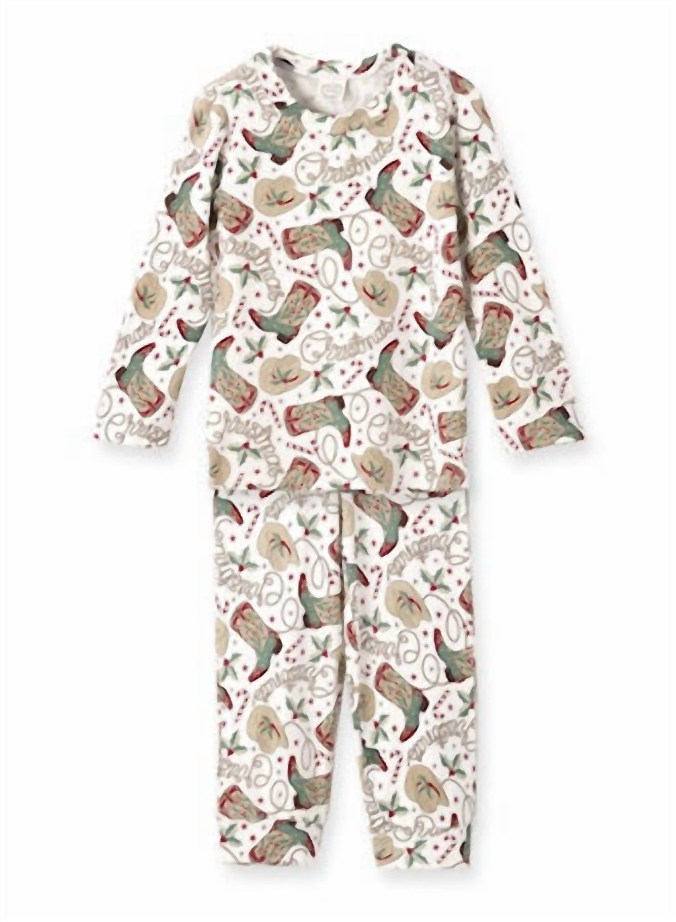 Tesa Babe Kid's Holiday Hoedown Pajama Set in white multi - kids' sleepwear - detail view