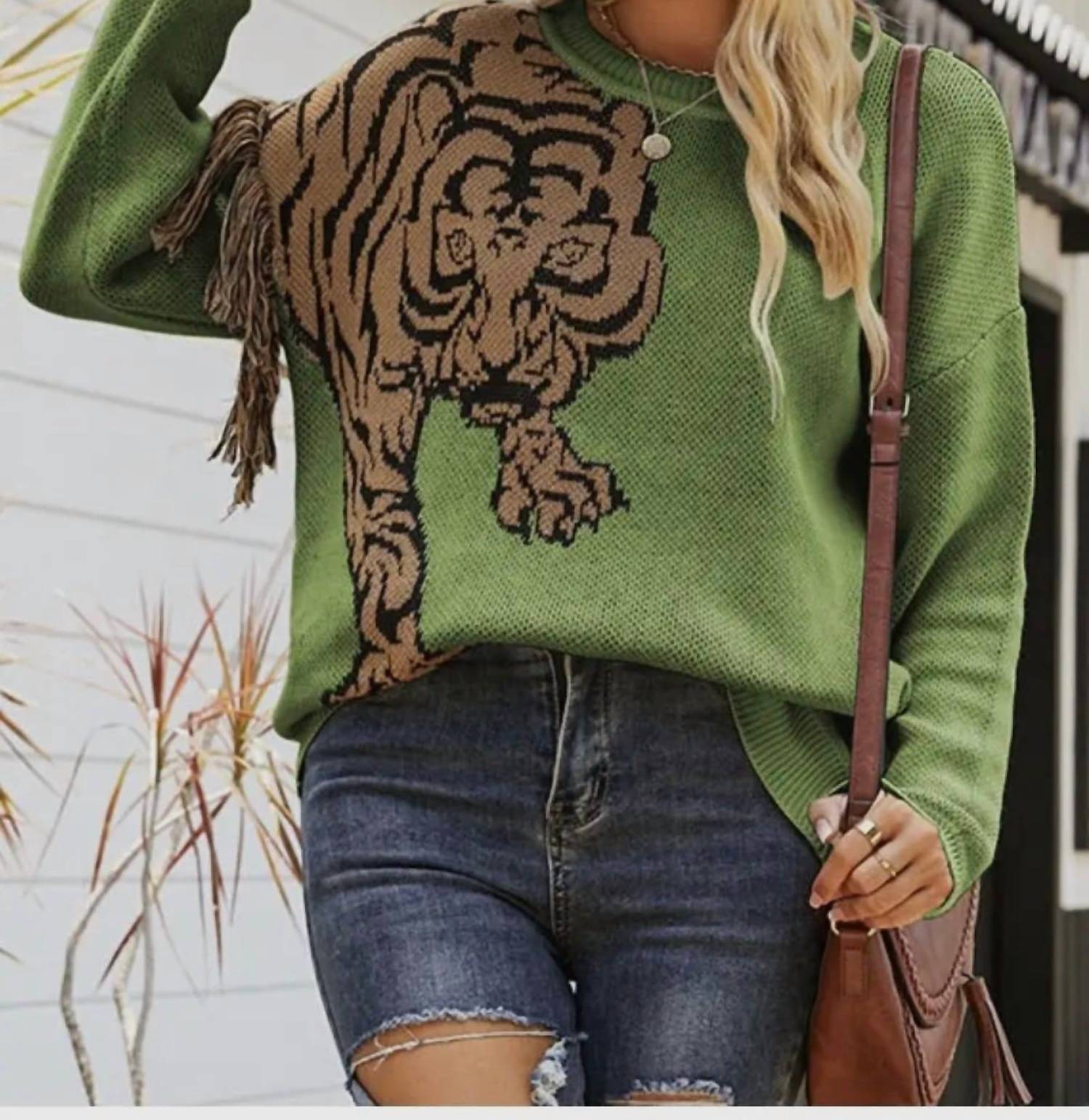 Miss Sparkling Tiger Sweater in green - women's sweater