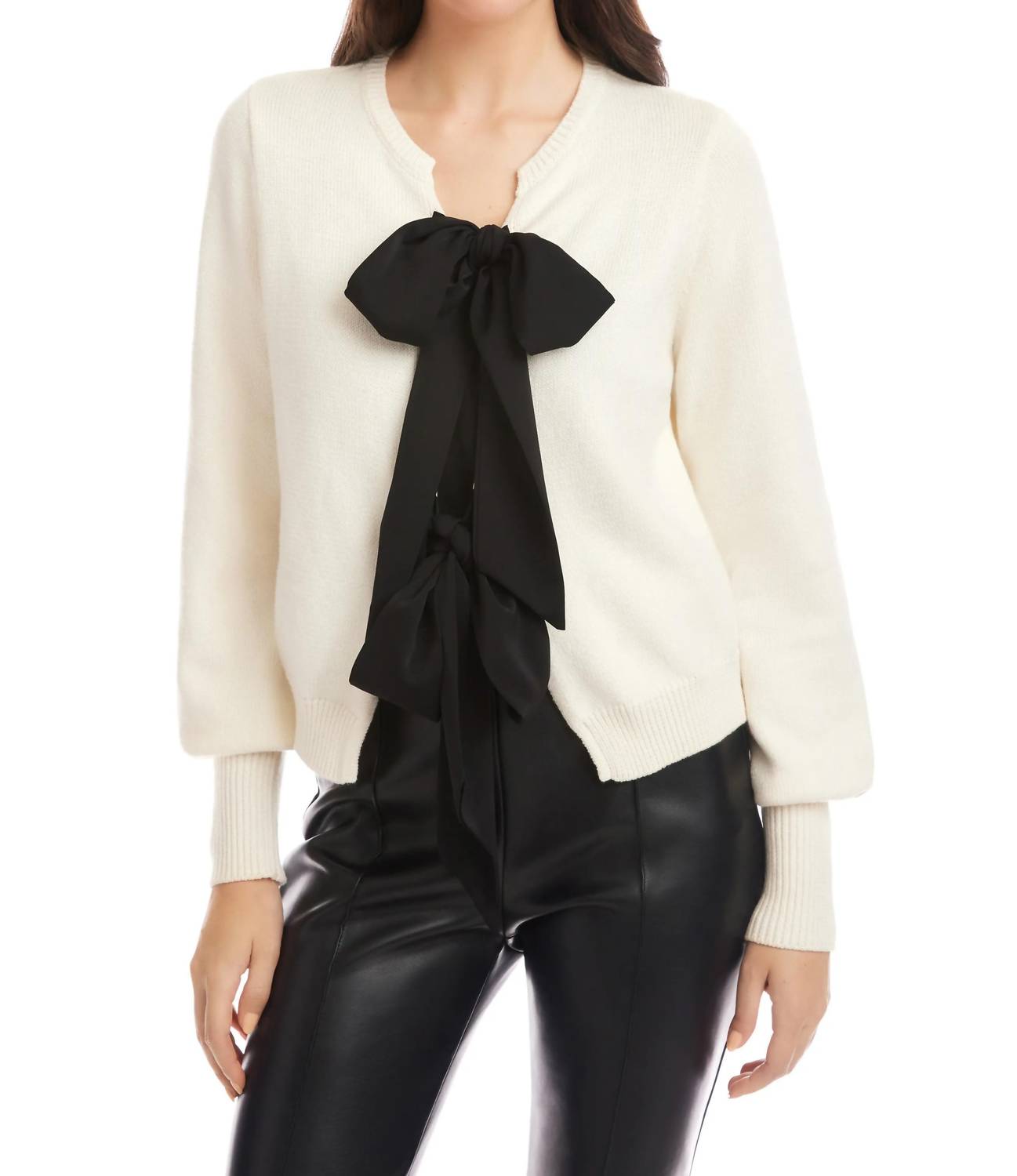 Fifteen Twenty - Statement Knit Bow Tie Cardigan