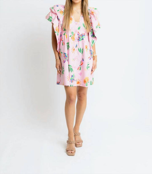 Karlie - Toucan Fruit Vneck Ruffle Dress