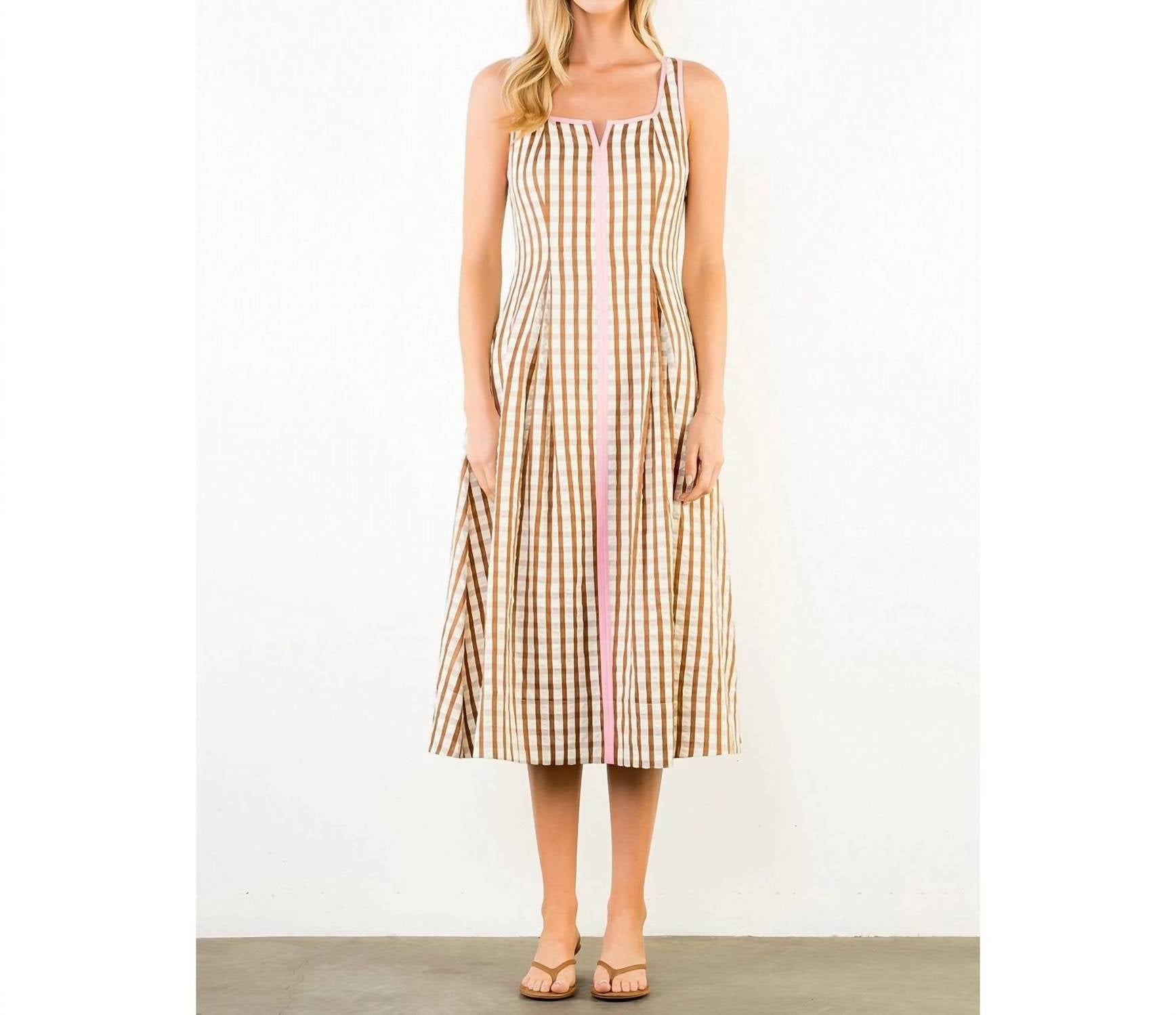 THML Gingham Midi Dress in brown pink - women's dress - view 5