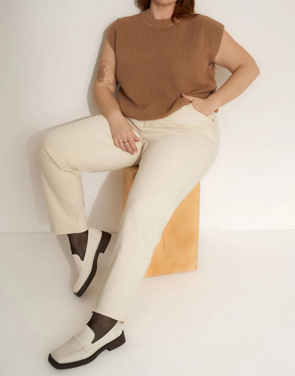 Callahan Shaker Knit Crewneck Muscle Tee in camel - women's shirt - view 6