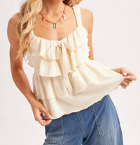 Bluivy - Sonoran Tiered Ruffle Tie-front Tank Top