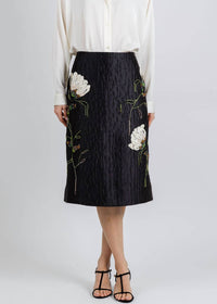 SIMKHAI Arla Floral Jacquard Midi Skirt in black - women's skirt - detail view