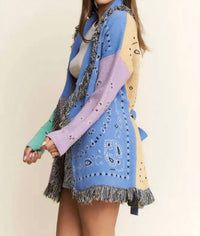 Jade By Jane - Women's Paisley Print Contrast Cardigan