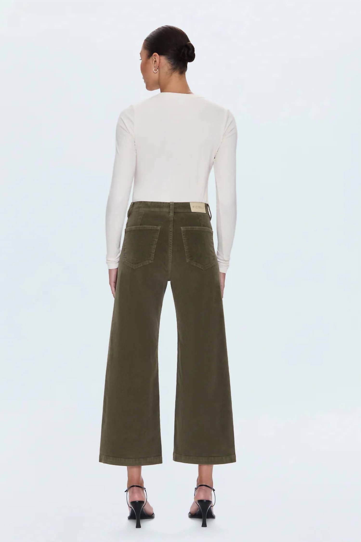 PISTOLA Penny Crop High Rise Wide Leg Jeans in sequoia 1 - women's jeans - detail view