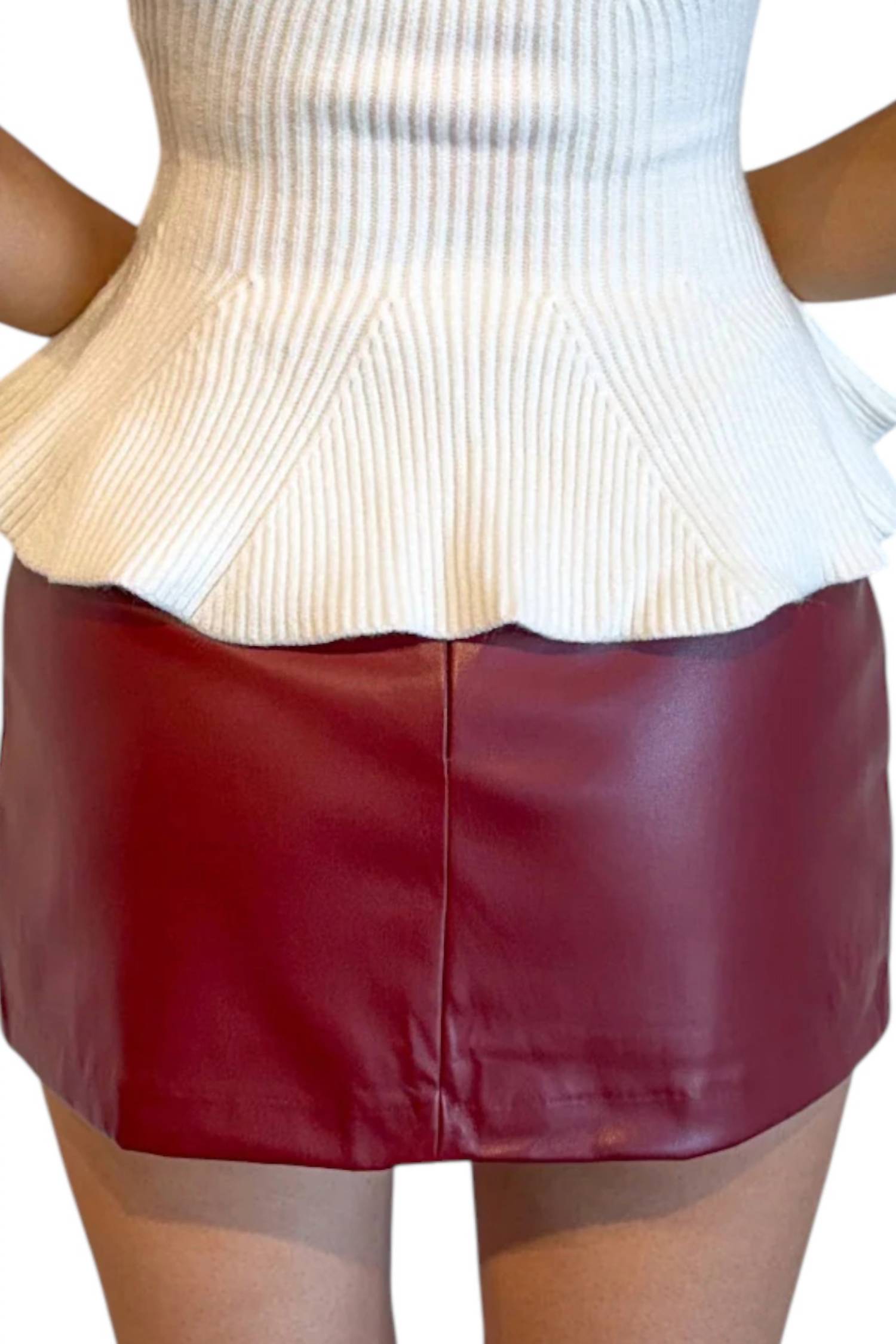Olivaceous - Vegan Leather Skirt with Shorts