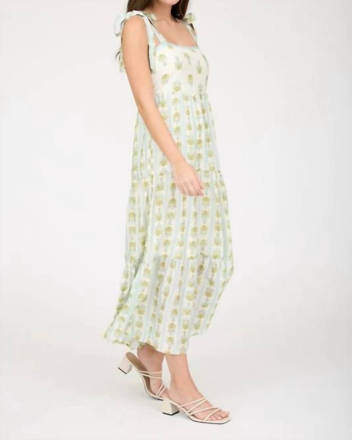 Blu Pepper - Stripe Floral Contrast Sleeveless Midi Dress