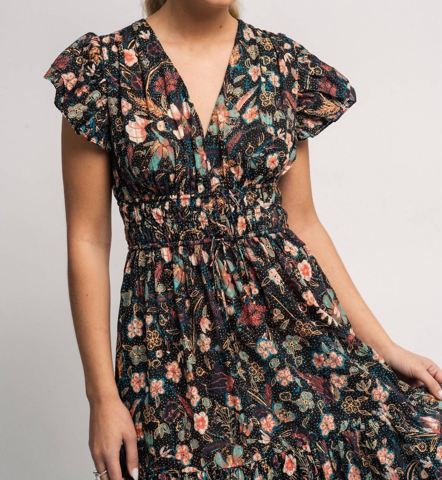 Ulla Johnson Angelica Dress in obsidian botanica - women's dress - detail view