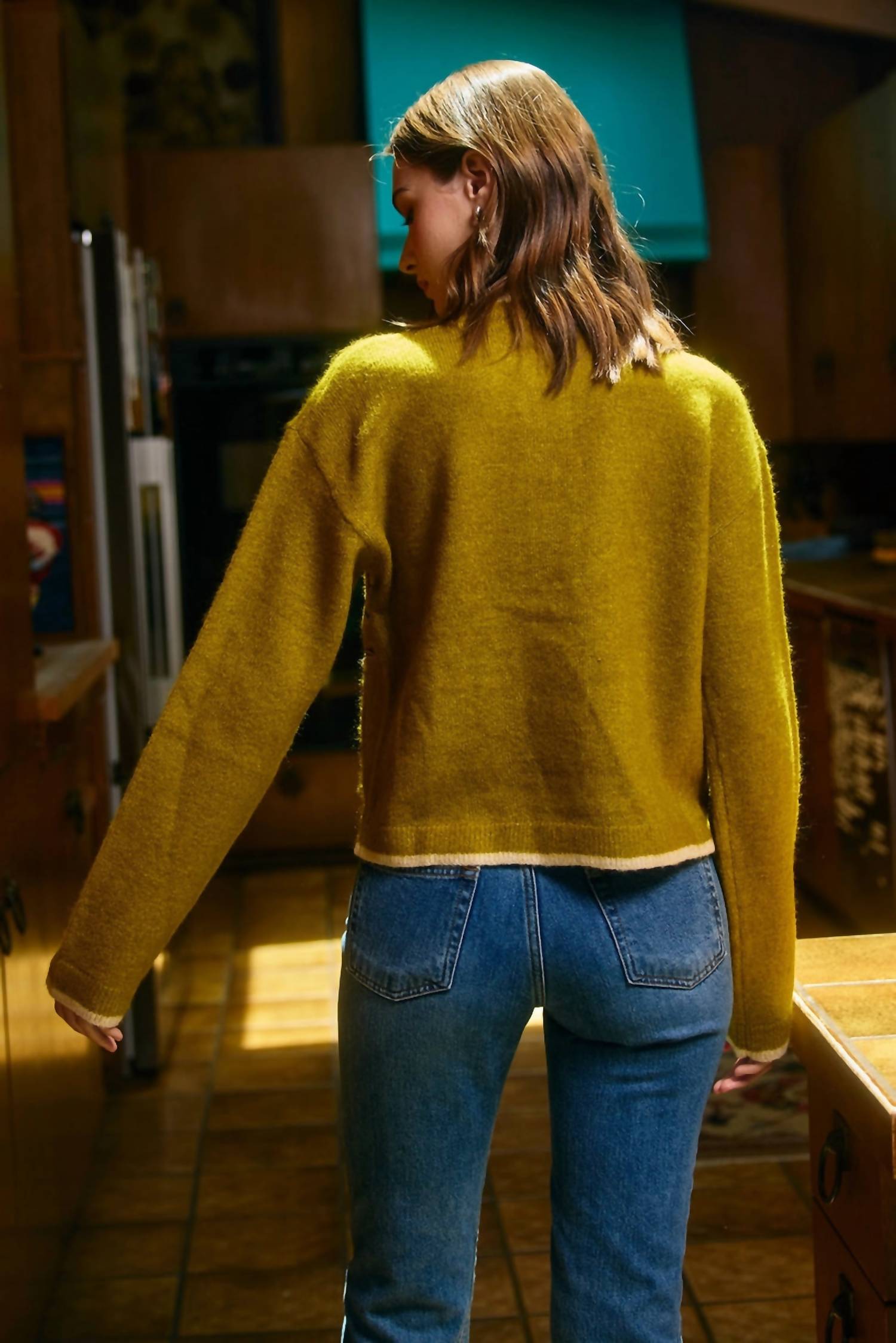 Raisonnel Armelia Crewneck Sweater in olive - women's cardigan - alternate view