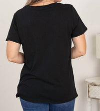 ZENANA Cotton Short Sleeve Boyfriend V-neck Tee in black - women's t-shirt - detail view