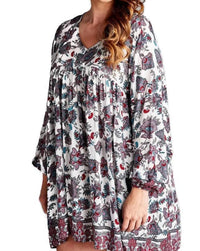 Velzera - Floral Print Baby Doll Mini Dress