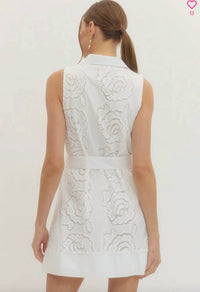 entro Floral Lace Overlay And Self Tie Belt Mini Dress in white - women's dress - detail view