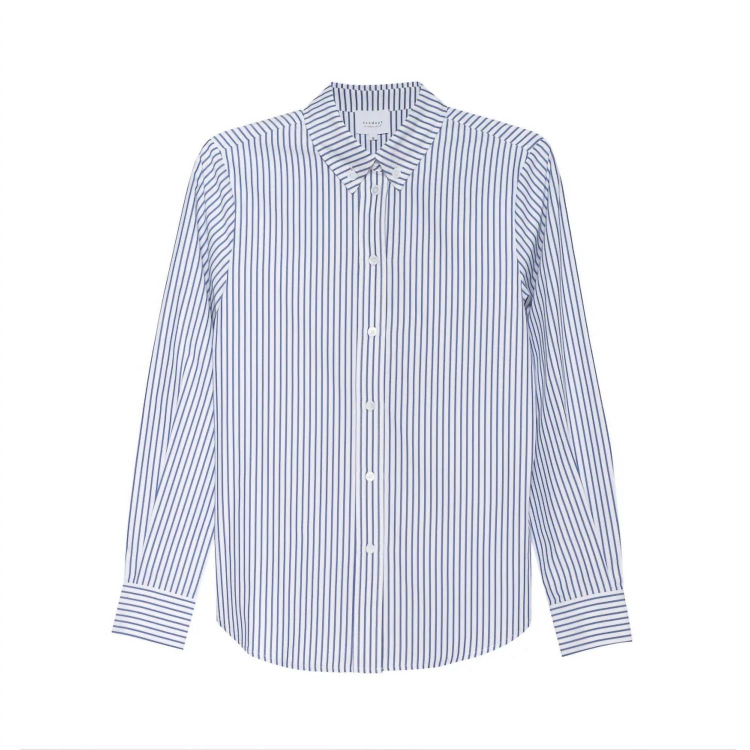 sundays Women's Sun Aspyn Shirt in navy stripe - women's long sleeve top - alternate view