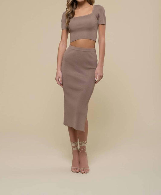 The Workshop - High Waist Side Slit Sweater Knit Midi Skirt