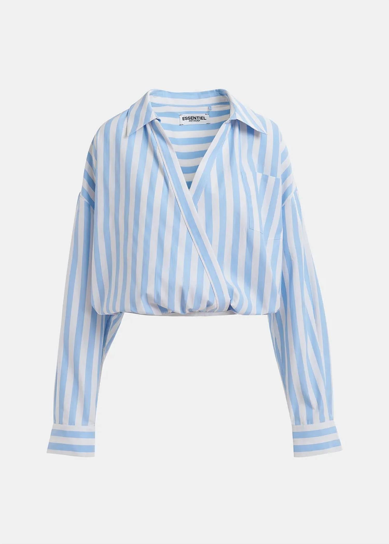 Essentiel Antwerp - Striped Wrap - effect Blouse Shirt - blouses - blue - clothing