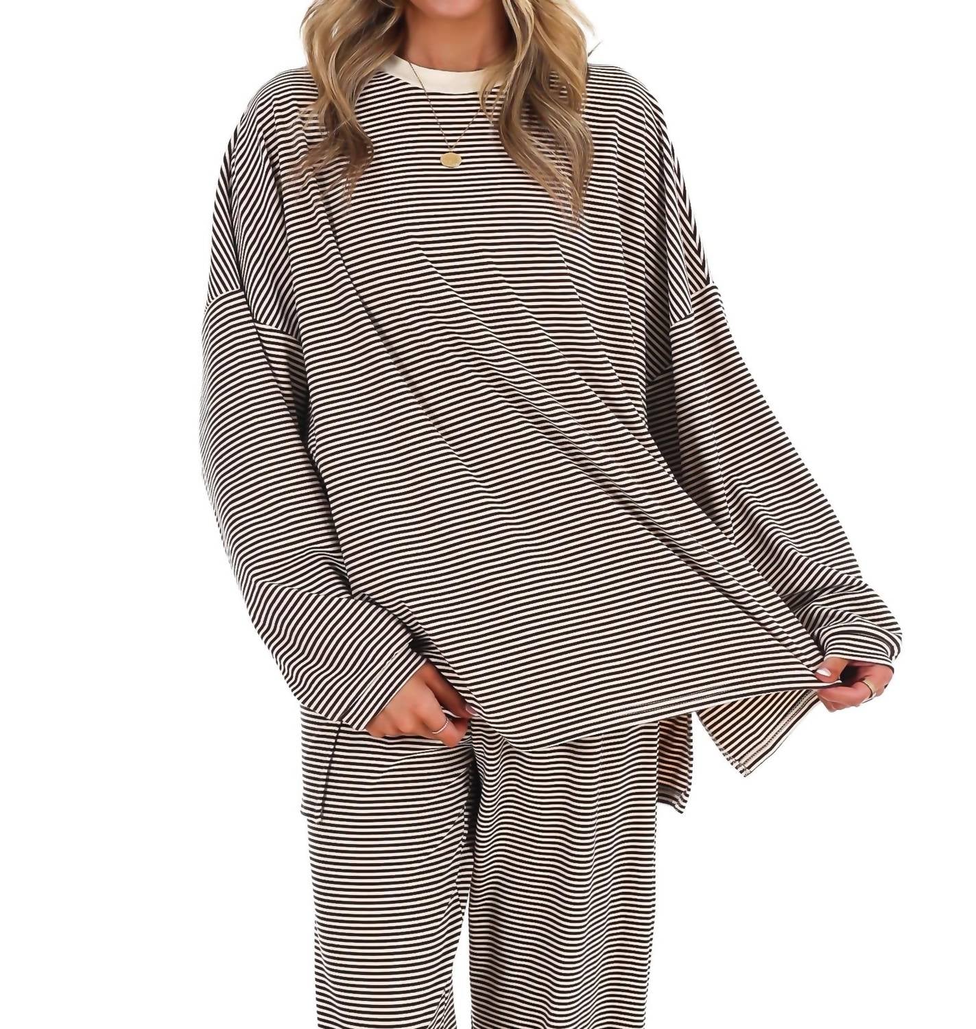 Things Between - Well Defined Stripe Fleece Oversized Top