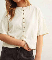 Miou Muse - Button Down Round Neck Half Sleeve Top