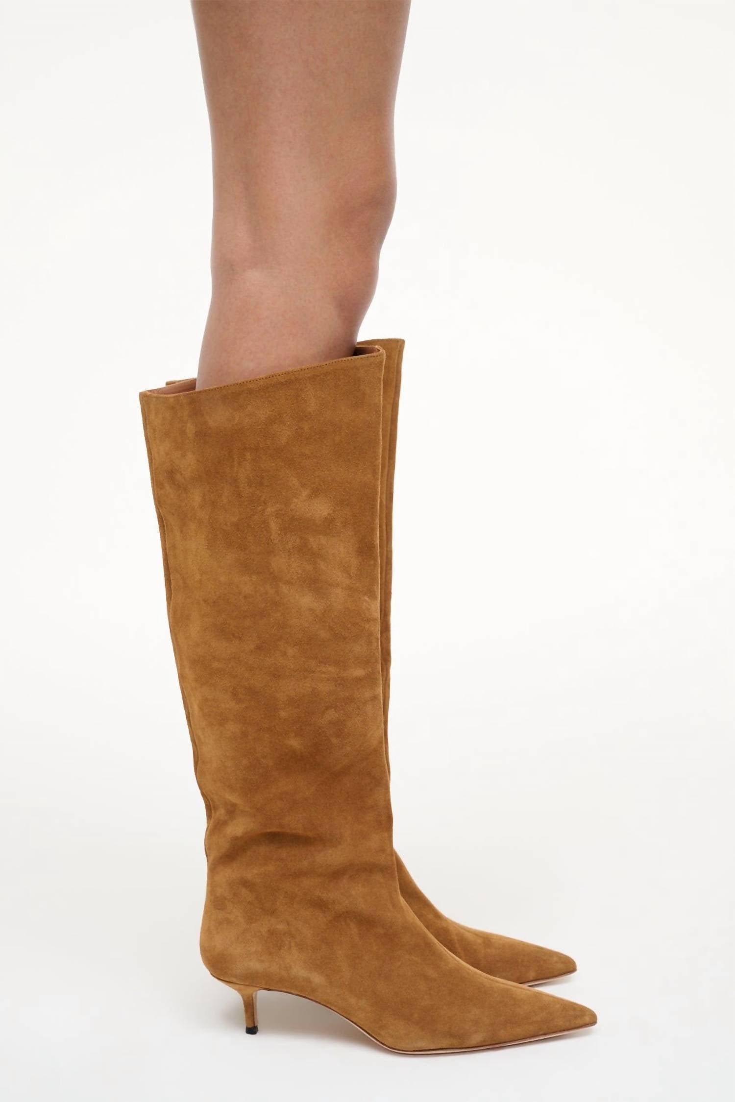 STAUD Women's Sebastian Kitten Heel Boot in tan - women's shoe - detail view