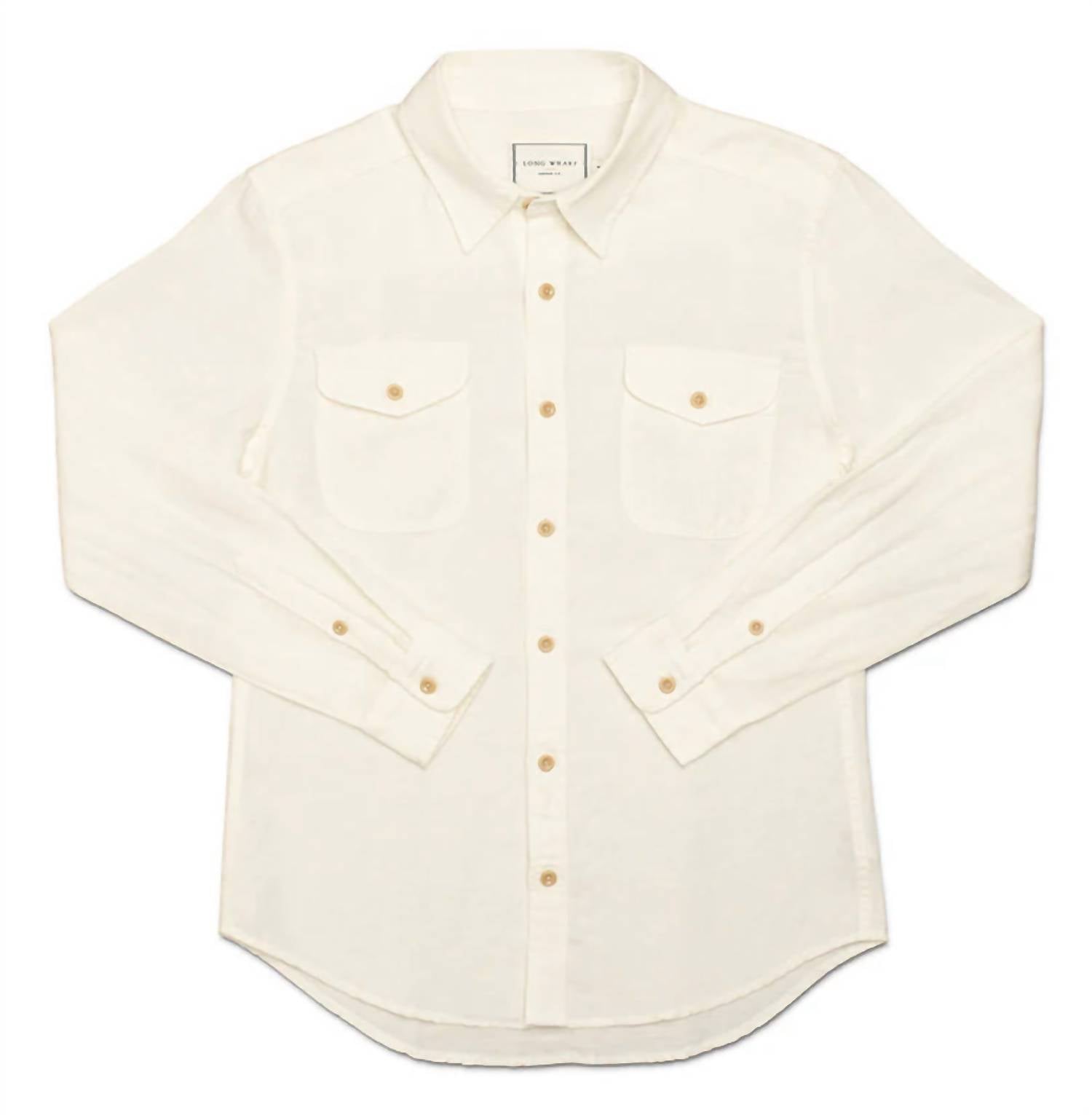 Long Wharf Supply Co. Men's Seawell Linen Work Shirt in cream - men's long sleeve top