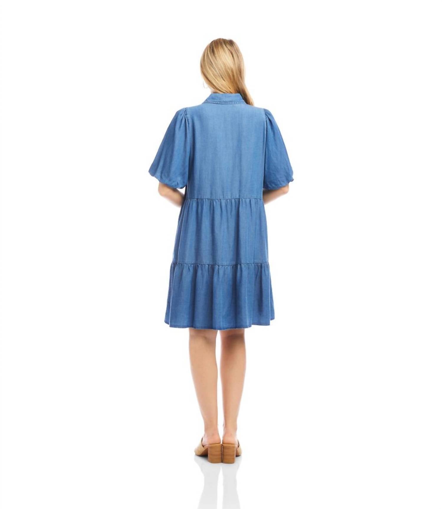 Karen Kane - Puff Sleeve Tiered Shirtdress - Petite