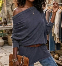Surelymine - Weekend Wander Off-shoulder Oversized Top