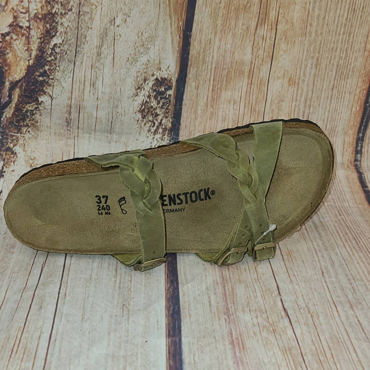 BIRKENSTOCK Women's Franca Braided Sandals in olive green - women's sandal - detail view