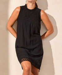 Tribal - Textured Poplin Crewneck Sleeveless Dress