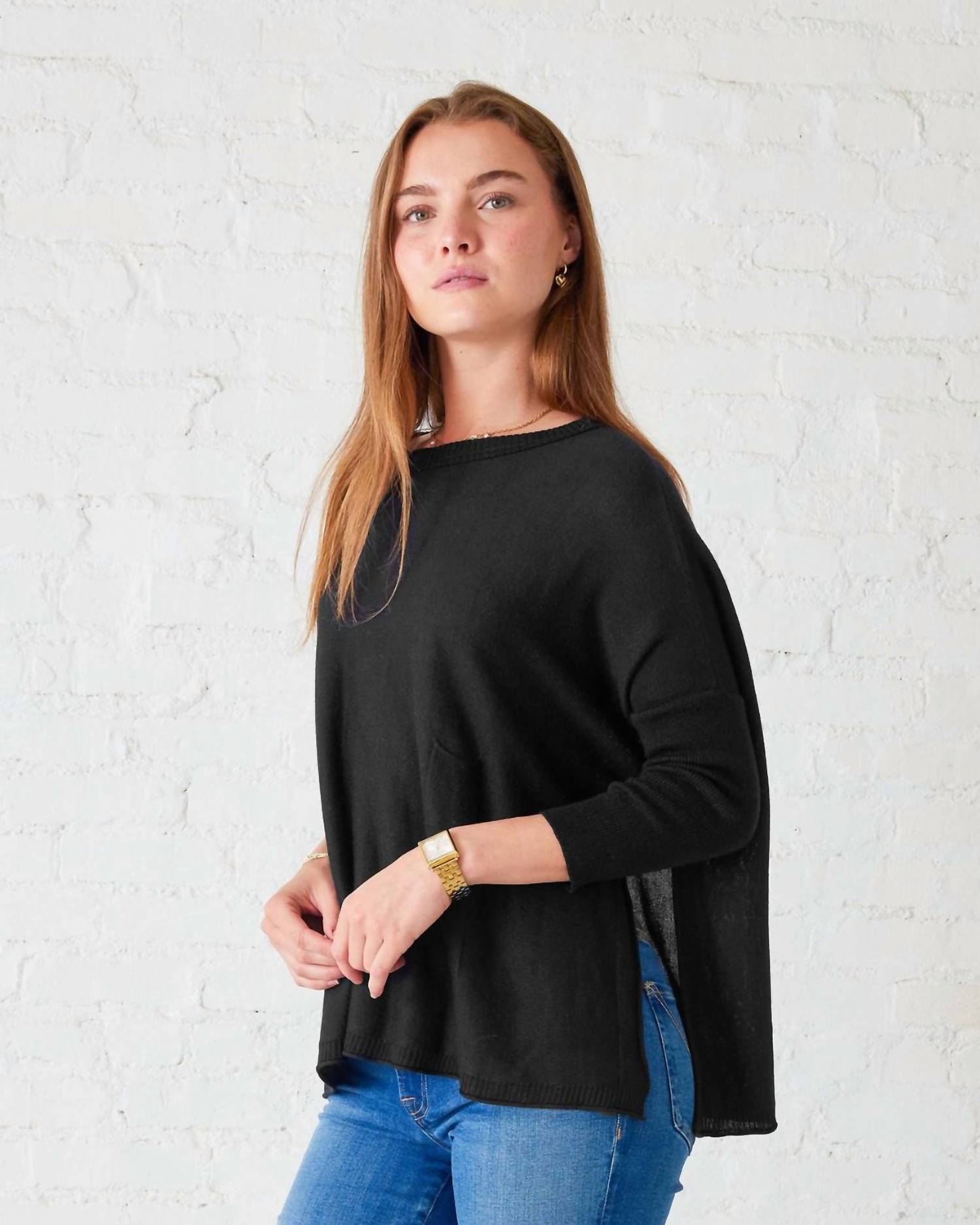 MERSEA Catalina Soft Knit Sweater in black - women's sweater - alternate view